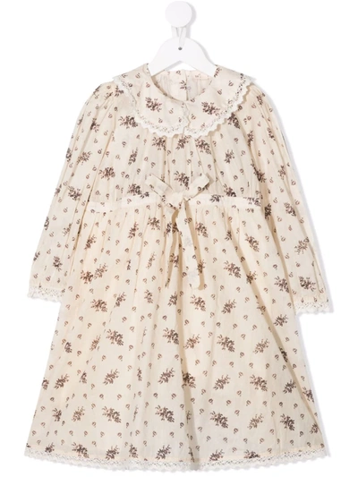 Bytimo Kids' Floral-print Empire-line Dress In Neutrals