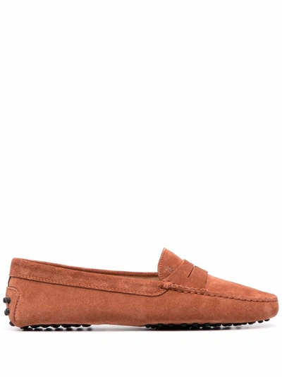 Tod's Almond Toe Suede Loafers In Orange