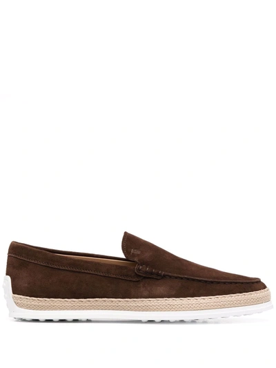 Tod's Almond Toe Suede Loafers In Brown