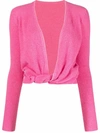 Jacquemus Noue Twist-front Bouclé-knit Cotton-blend Sweater In Pink