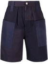 Isabel Marant Étoile Kalerna Patchwork Organic Cotton And Linen-blend Shorts In Blue