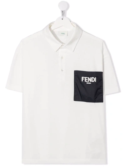 Fendi Teen Logo-print Cotton Polo Shirt In White
