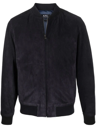 Apc Zipped Suede Jacket In Blue