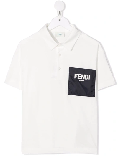 Fendi Kids' Logo-print Cotton Polo Shirt In White