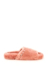 Jimmy Choo Acinda Shearling Crystal-strap Slide Sandals In Pink