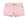 Versace La Greca Print Cotton Denim Shorts In Pink