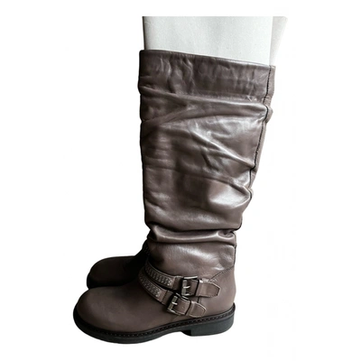 Pre-owned Janet & Janet Leather Biker Boots In Brown