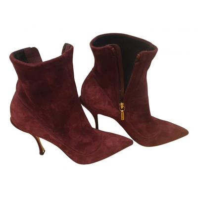 Pre-owned Dolce & Gabbana Leather Ankle Boots In Burgundy
