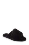 Sorel Go Mail Run Faux Fur Slide Slipper In Black