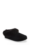 Sorel Go Coffee Run Faux Fur Slipper In Black Sea Salt