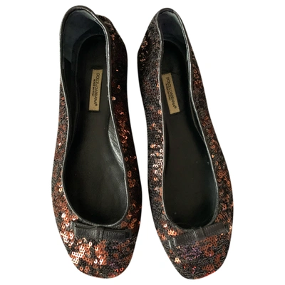 Pre-owned Dolce & Gabbana Glitter Ballet Flats In Brown