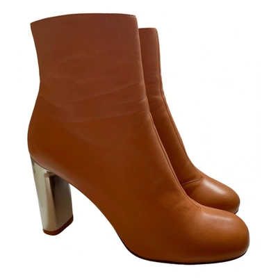 Pre-owned Celine Leather Ankle Boots In Camel