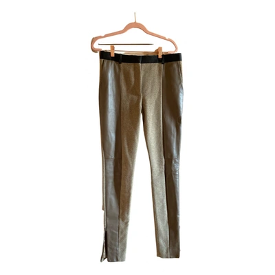 Pre-owned Celine Leather Straight Pants In Khaki