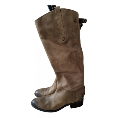 Pre-owned Sam Edelman Leather Riding Boots In Khaki