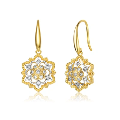 Rachel Glauber Rhodium And 14k Gold Plated Cubic Zirconia Hook Earrings In Two-tone