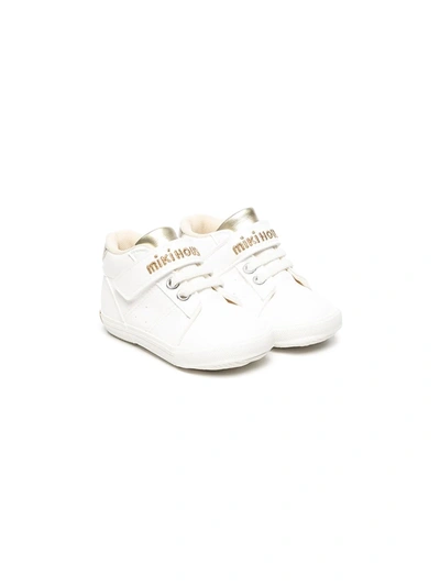 Miki House Leather Logo Strap Sneakers In White