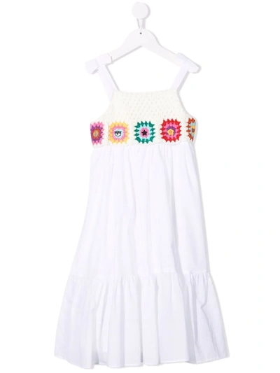 Chiara Ferragni Kids' Crochet Knit Cotton Dress In White