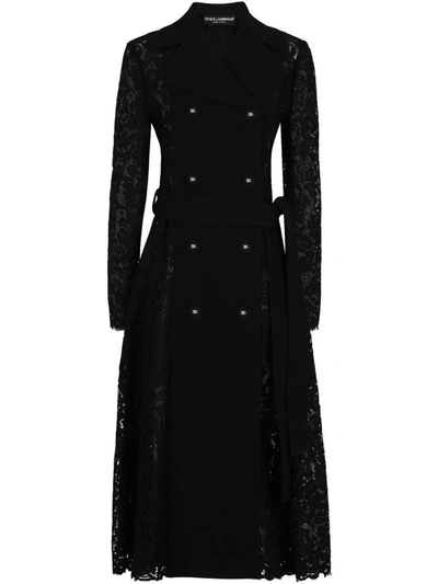 Dolce & Gabbana Cordonetto Lace And Crepe Coat With Belt In Black