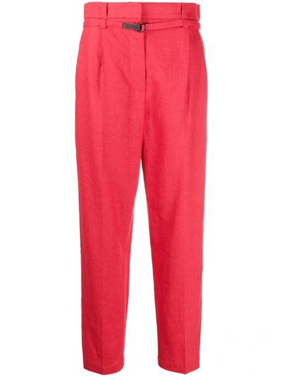 Brunello Cucinelli Paperbag-waist Cropped Trousers In Red