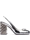 Prada Geometric-pattern Metallic Slingback Pumps In Silver