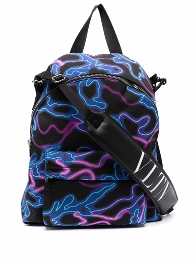 Valentino Garavani Camou Neon-print Backpack In Sample/nero/bianco/multi
