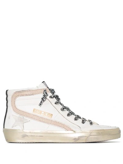 Golden Goose Slide Metallic Distressed Leather High-top Trainers In White