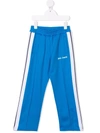 Palm Angels Kids Light Blue And White Joggers With Logo In Blue