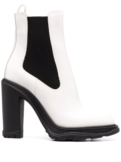 Alexander Mcqueen Two-tone Leather Boots In White