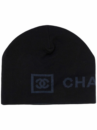 Pre-owned Chanel Cc Logo Knitted Beanie In Black