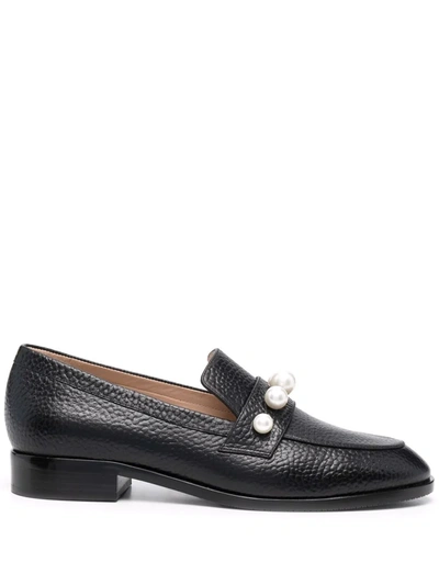Stuart Weitzman Goldie Faux Pearl-embellished Leather Loafers In Black