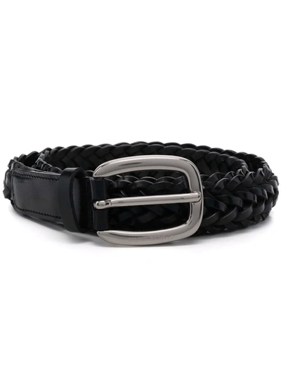 Golden Goose Interwoven Leather Buckle Belt In Black