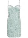 Rotate Birger Christensen Ruched Polka-dot Velvet Dress In Blue