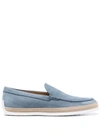Tod's Light Calfskin Loafers With Rubber And Rope Sole In Blue