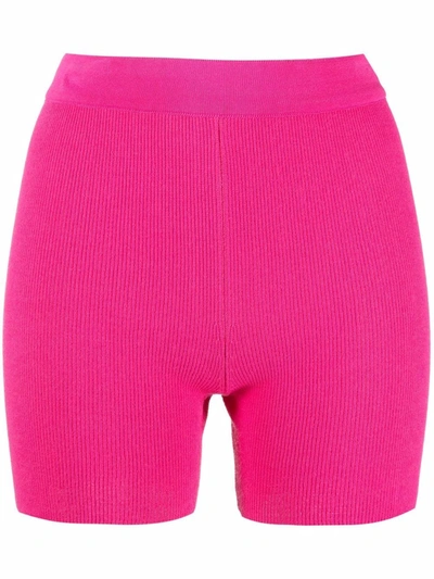 Jacquemus Ribbed-knit High-waisted Short Shorts In Pink