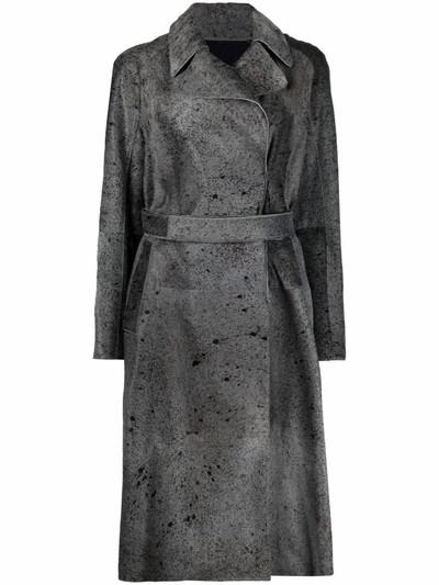 Boon The Shop Patterned Leather Trench Coat In Grey