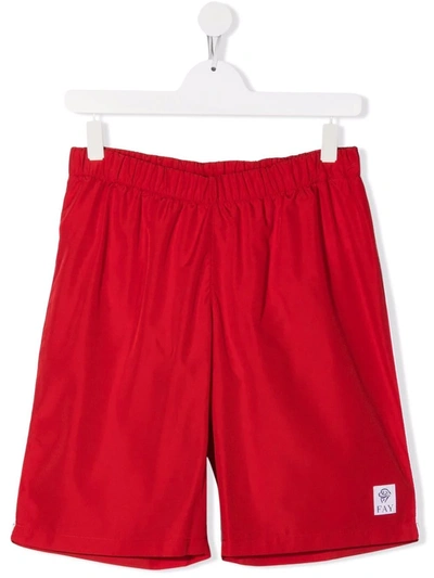 Fay Teen Logo-patch Elasticated-waist Swim Shorts In Bc Rosso Bianco