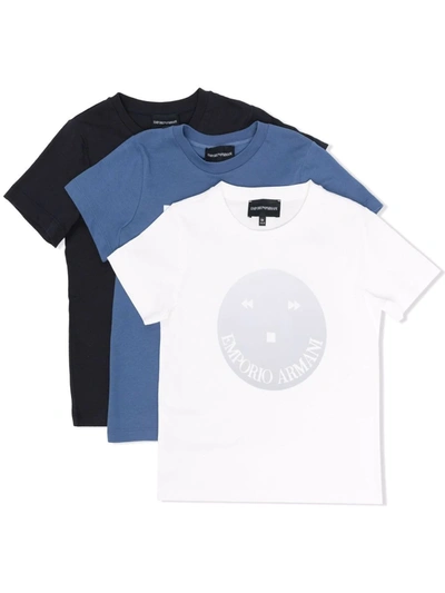 Emporio Armani Kids' Logo-print Three-pack T-shirt In Blue