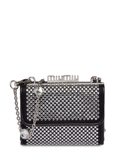 Miu Miu Crystal-embellished Shoulder-strap Card Holder In Black