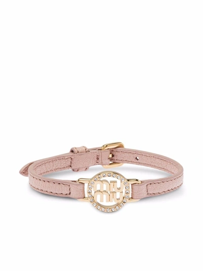 Miu Miu Grained Madras Leather Bracelet In Pink