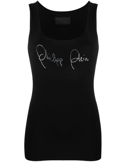 Philipp Plein Rhinestone-logo Tank Top In Black