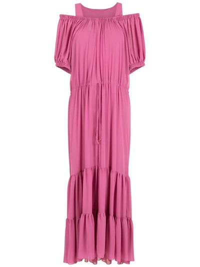 Gloria Coelho Off-shoulder Tiered Dress In Rosa