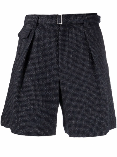Emporio Armani Textured Belted Tailored Shorts In Blau