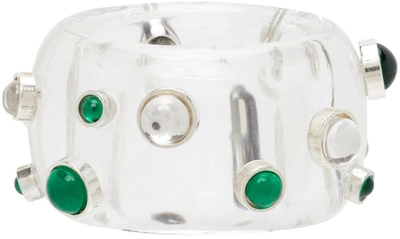 Bottega Veneta Transparent Resin Dot Ring In 9972 White/parakeet/