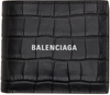 BALENCIAGA BLACK CROC SQUARE FOLDED CASH COIN WALLET