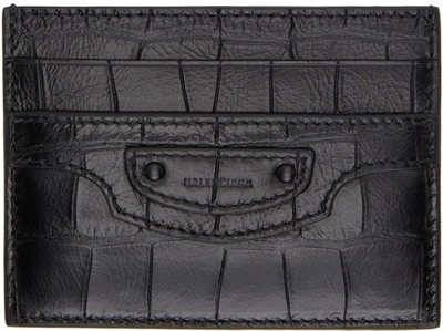 Balenciaga Neo Classic Croc-embossed Leather Cardholder In 1000 Black