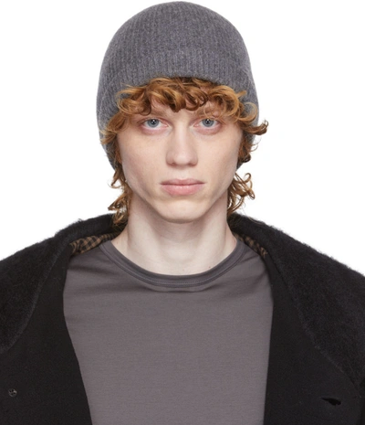 Sunspel Grey Recycled Cashmere Ribbed Beanie In Grey Melange