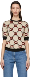 Gucci Beige Reversible Interlocking G Wool Sweater In 9194 Almond/black/mc
