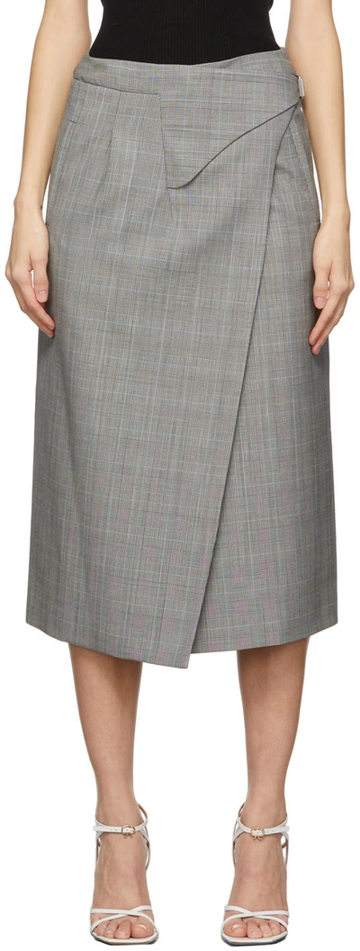 Wardrobe.nyc X Browns 50 Checked Wrap Midi Skirt In Grey