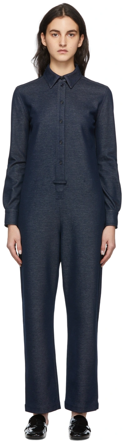 Max Mara Logo-embroidered Straight-leg Cotton-blend Jumpsuit In Blu