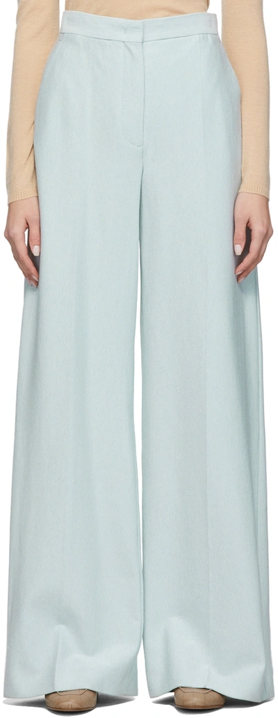Max Mara Orsola Wide-leg High-rise Cotton-blend Trousers In Light Blue,white